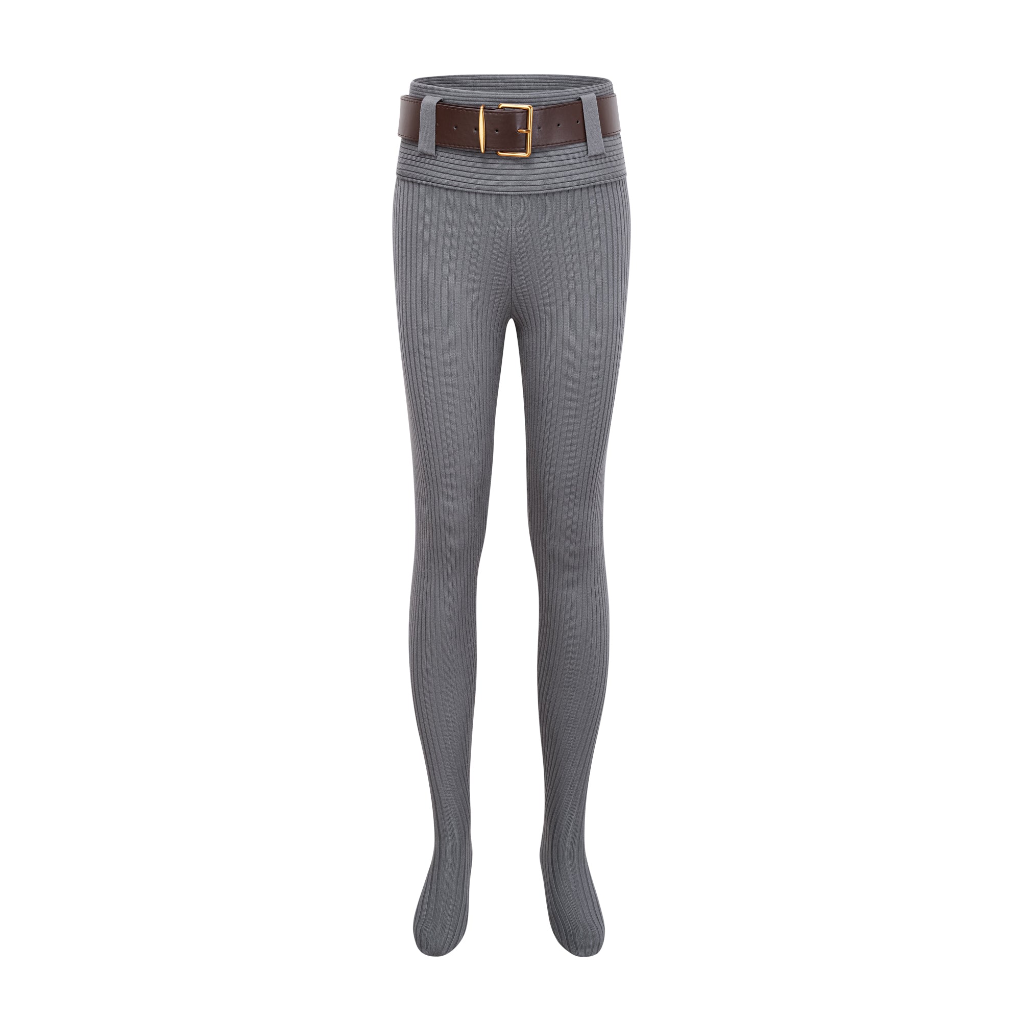 Conjunto de bodysuit y pantalones de punto acanalado gris Claire, de la marca Final Sale, en una vista completa del look.