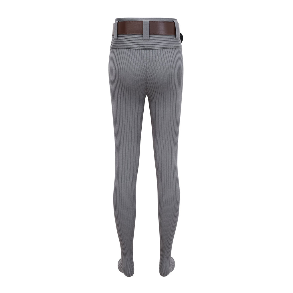 Claire Grey Ribbed Knit Bodysuit & Trousers Set
