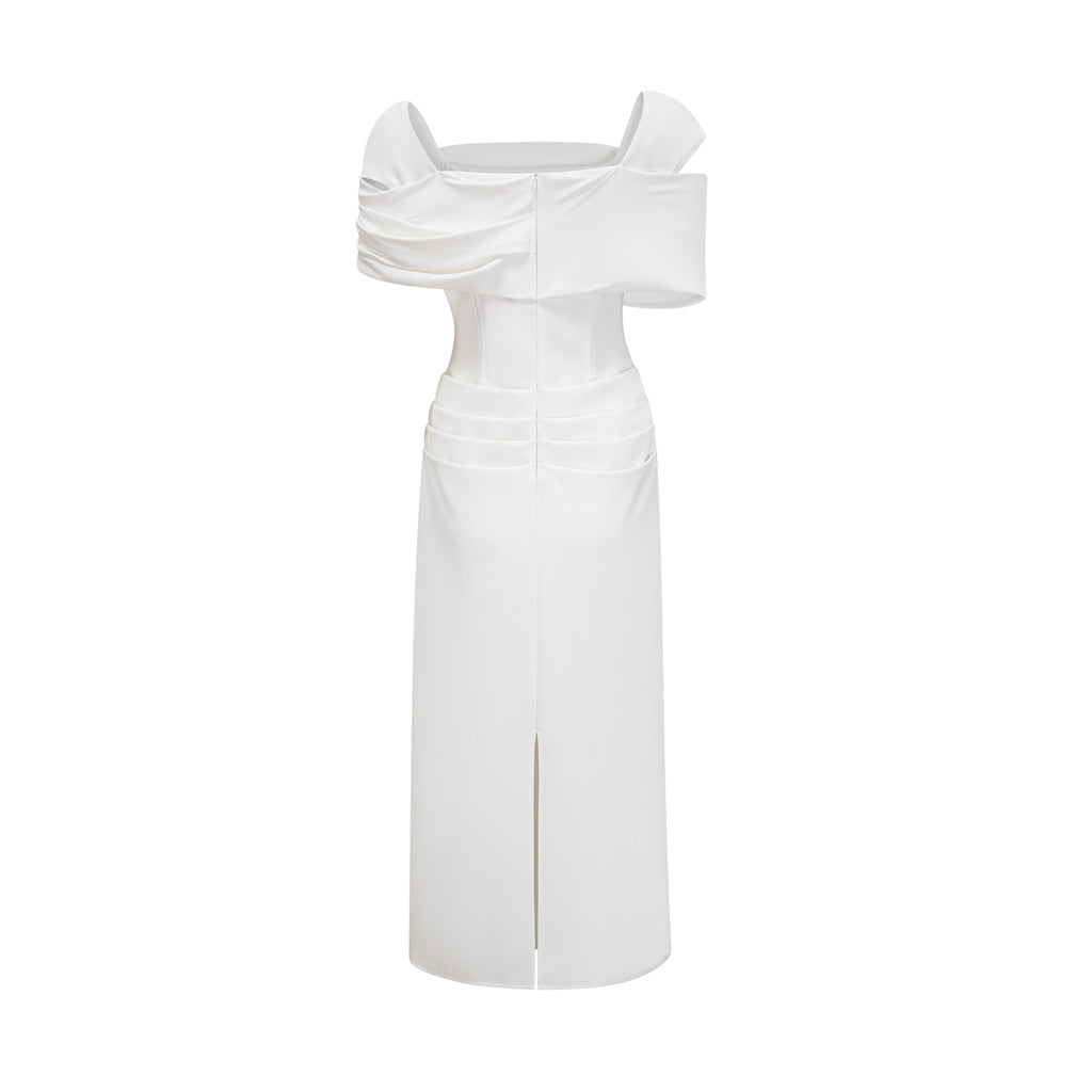 Solara White Draped Midi Dress