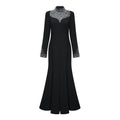 Vestido largo negro de novia Oona con adornos y estilo sirena, con falda acampanada y detalles elegantes en la parte superior.