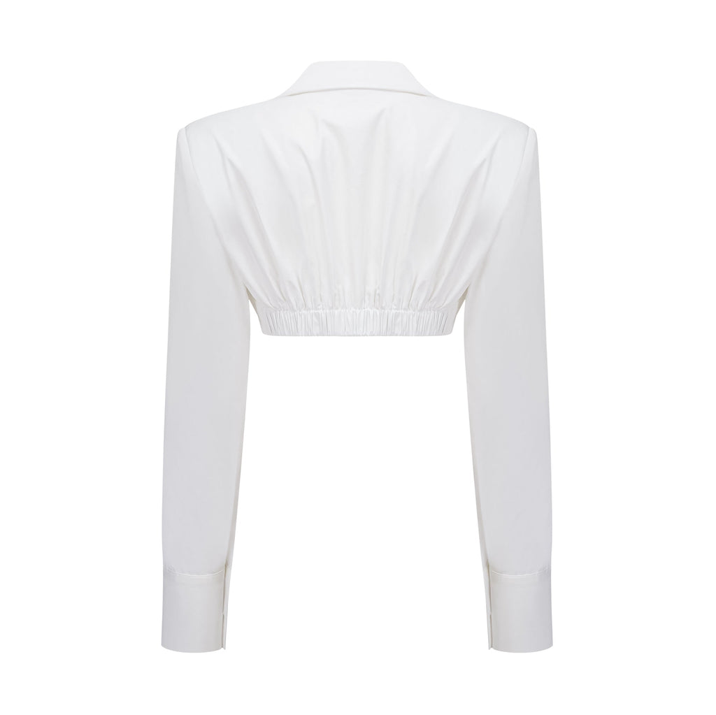 Caterina White Shirred Shirt & Skirt Set