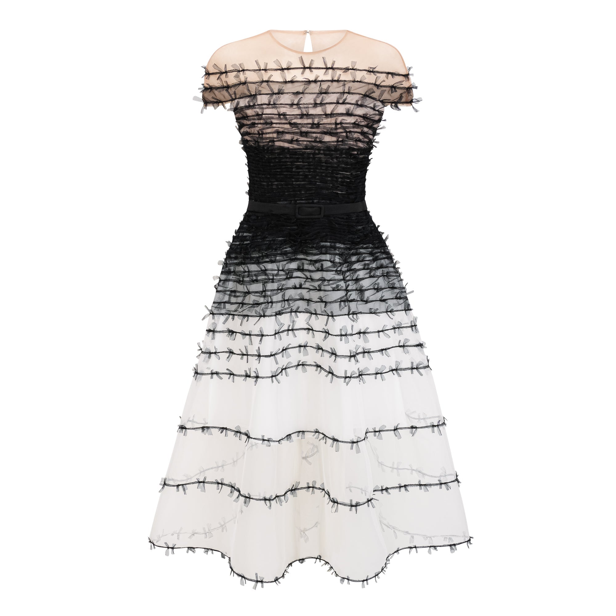 Vestido midi de tul y bloques de color Eléonore de Bridal, con diseño elegante y detalles de tul en colores vivos.