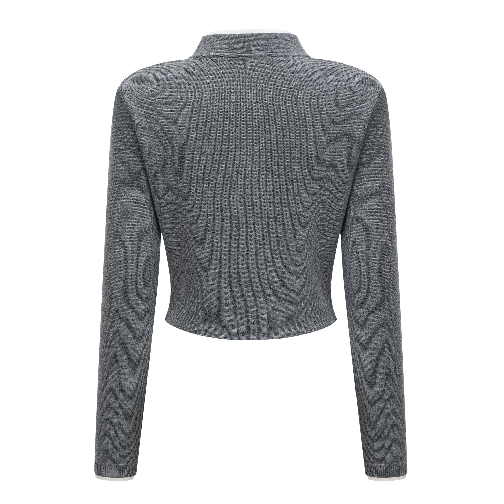 Suéter gris Lisette 3D Petal Knit de Final Sale, cardigan de punto con diseño en relieve, con cuello y mangas largas.