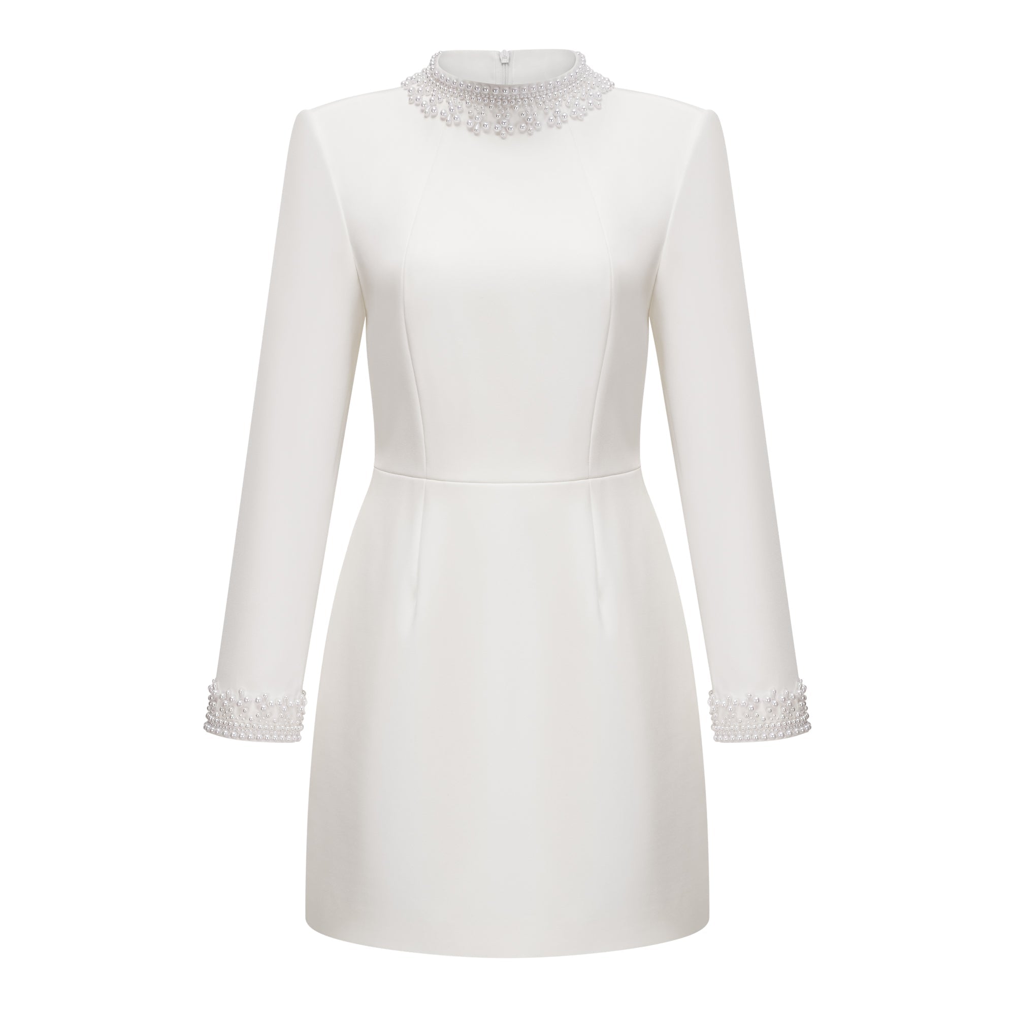 Vestido mini blanco de fantasía con perlas falsas de la marca Final Sale, diseñado por Bernadette, para ocasiones elegantes.