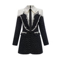 Vestido mini de tweed con perlas falsas Éléonore de Final Sale, muestra detalles de la tela y diseño elegante en color neutro.