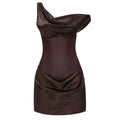 Pernilla Brown One Shoulder Satin Mini Dress (Final Sale-US Only)