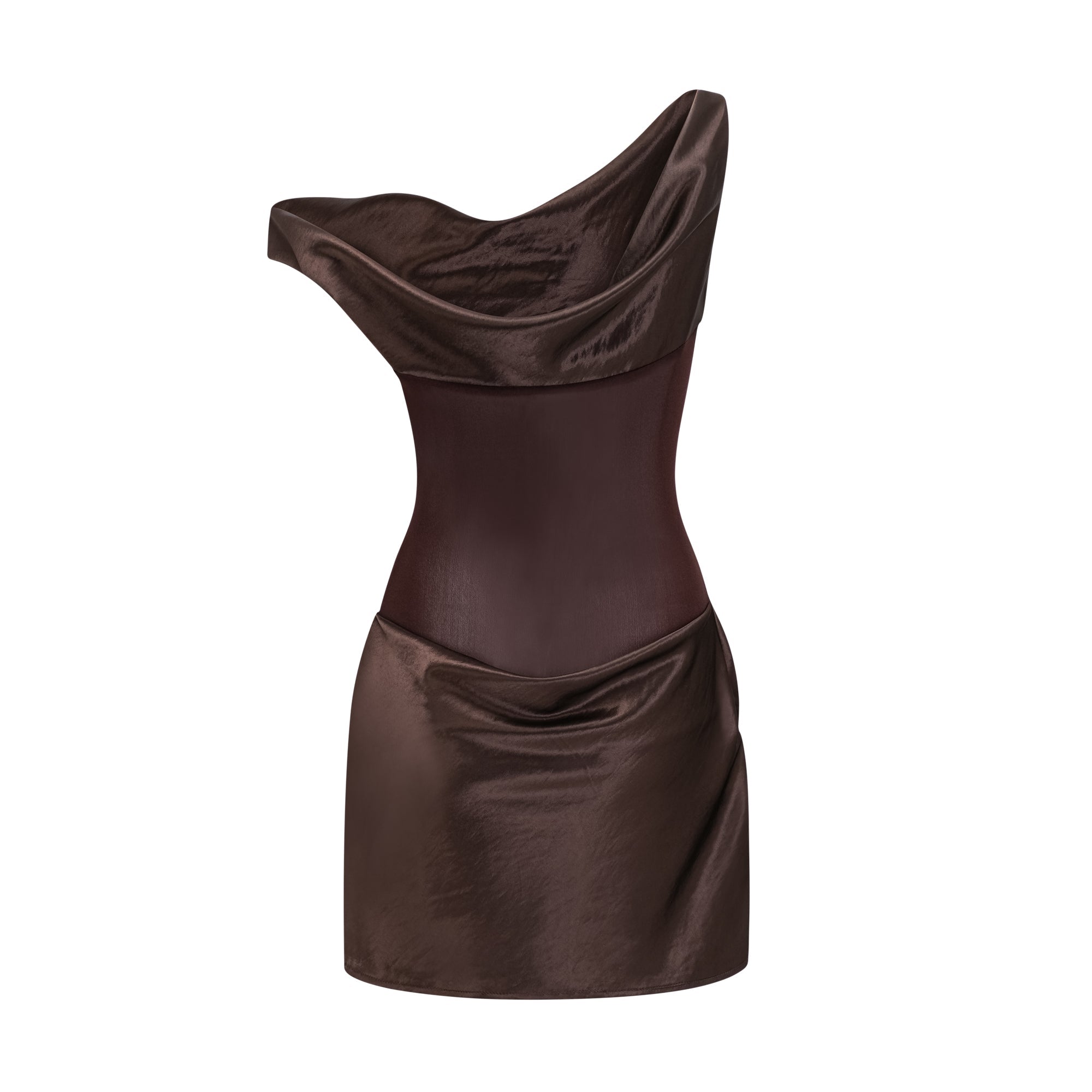 Pernilla Brown One Shoulder Satin Mini Dress (Final Sale-US Only)