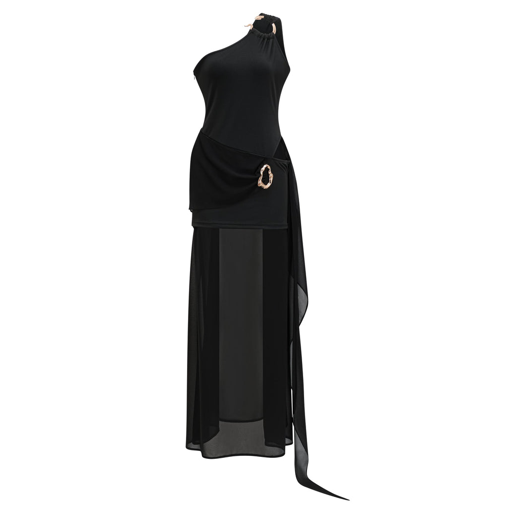 Tiziana Black One Shoulder Cut Out Maxi Dress