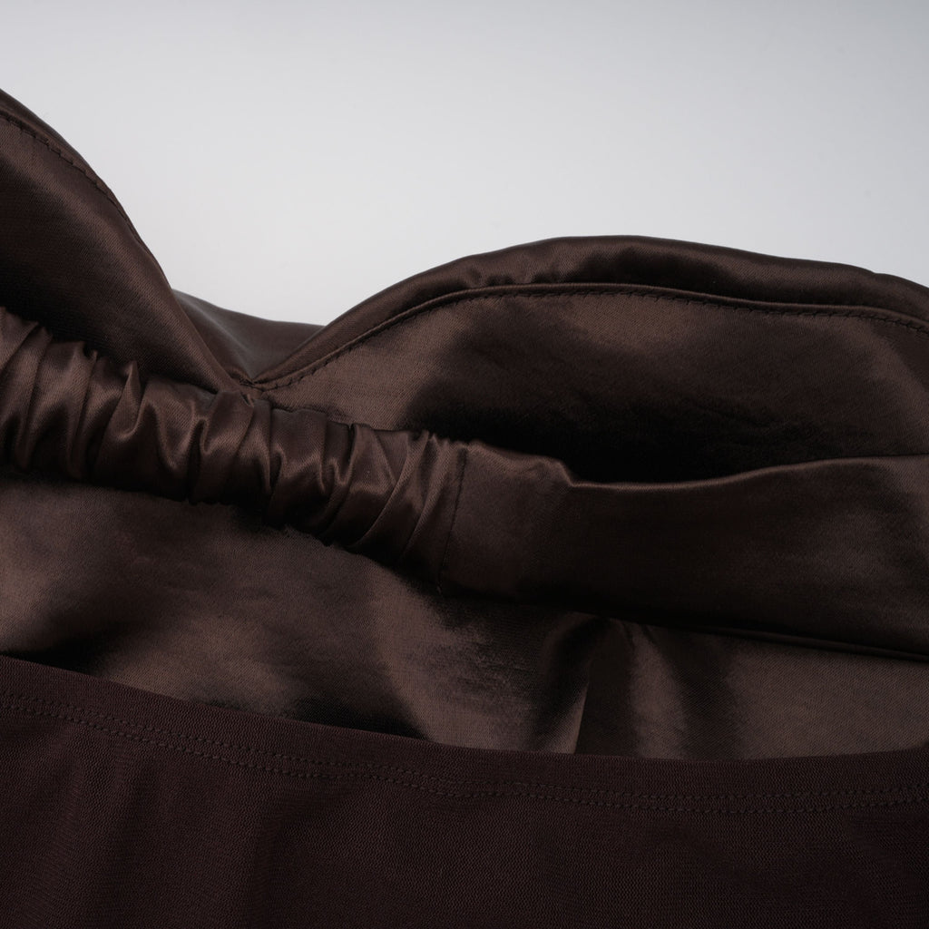 Gitta Brown Off Shoulder Satin Maxi Gown