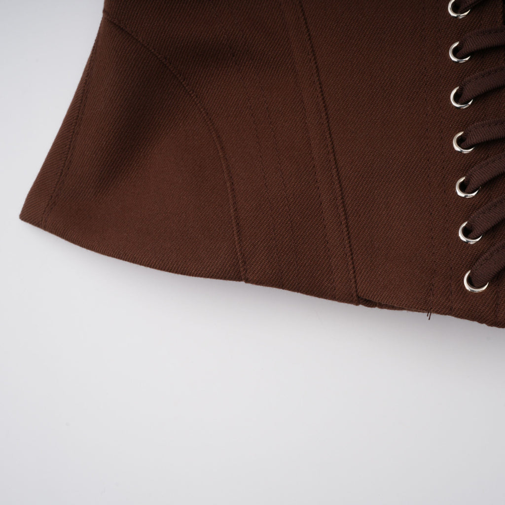 Indre Brown Lace Up Corset Crop Top