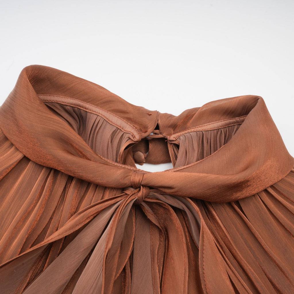 Mila Brown Pleated Satin Maxi Dress (Final Sale-US Only)