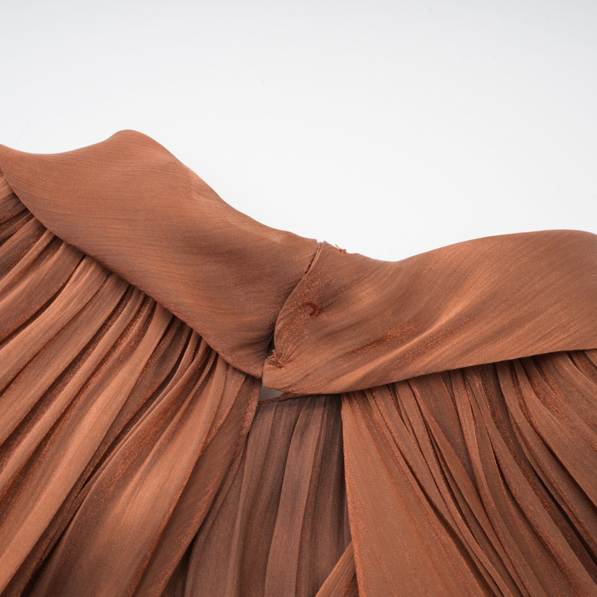 Mila Brown Pleated Satin Maxi Dress (Final Sale-US Only)