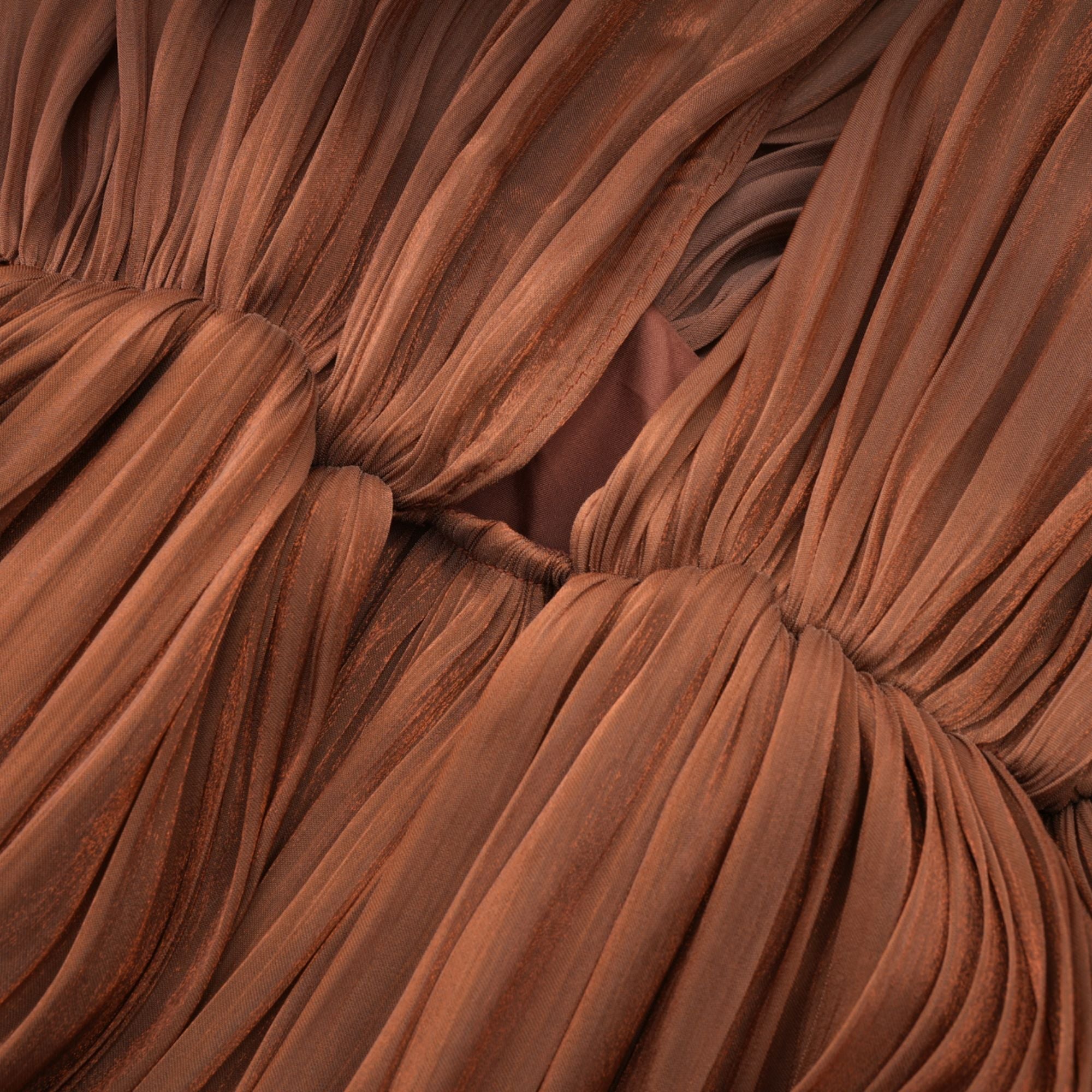 Mila Brown Pleated Satin Maxi Dress (Final Sale-US Only)