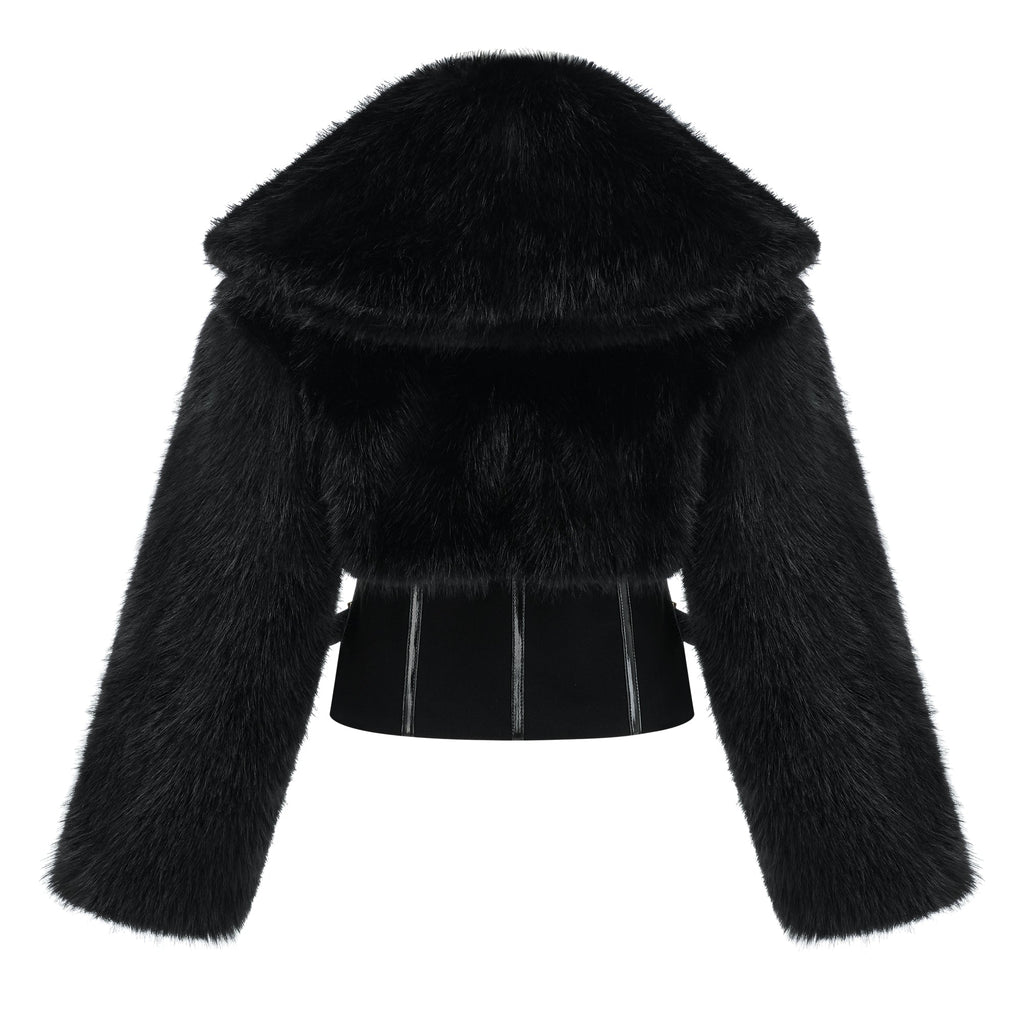 Alberta Black Faux-Fur Corset Panel Jacket
