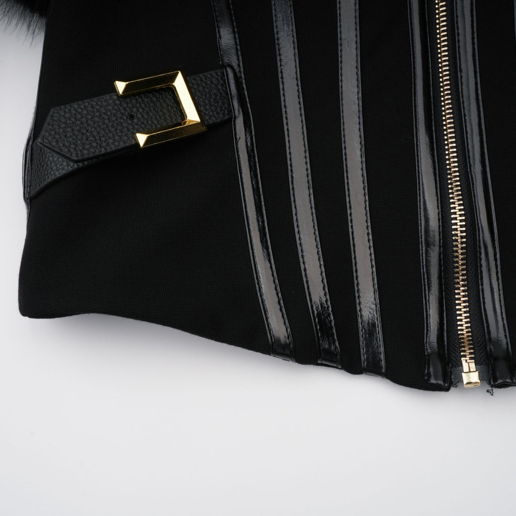 Alberta Black Faux-Fur Corset Panel Jacket