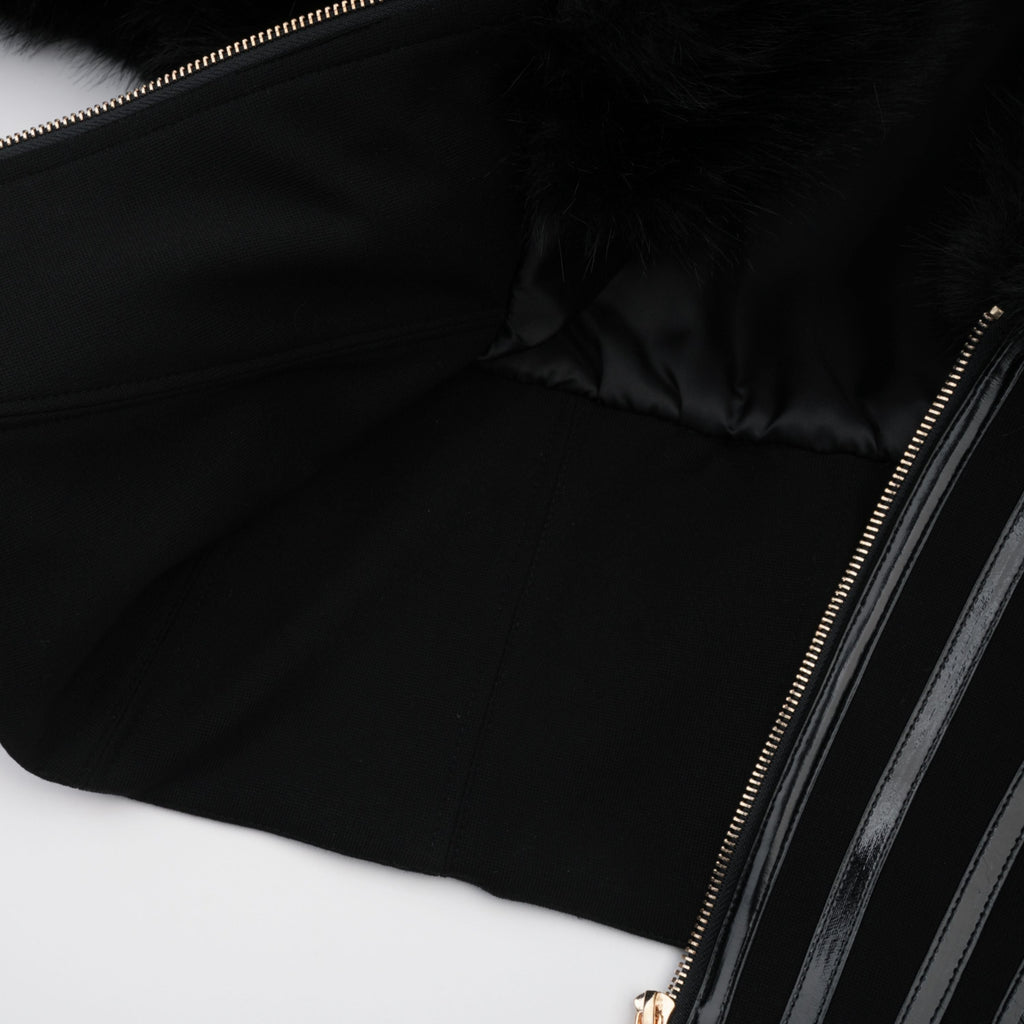 Alberta Black Faux-Fur Corset Panel Jacket