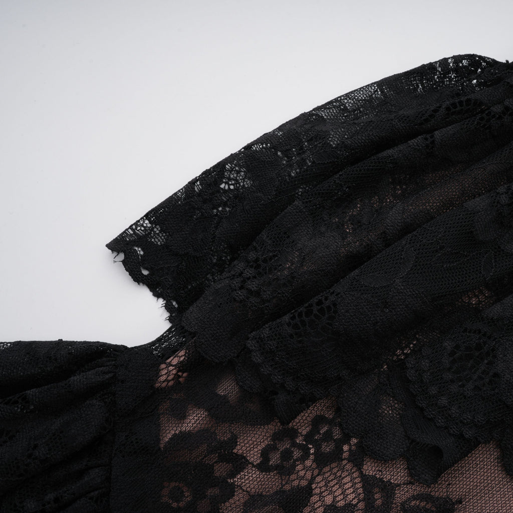 Roxane black floral-lace ruffled maxi dress