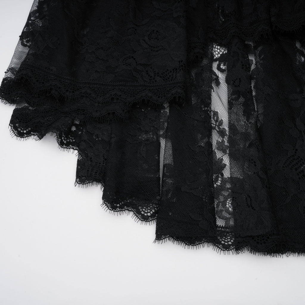 Roxane black floral-lace ruffled maxi dress