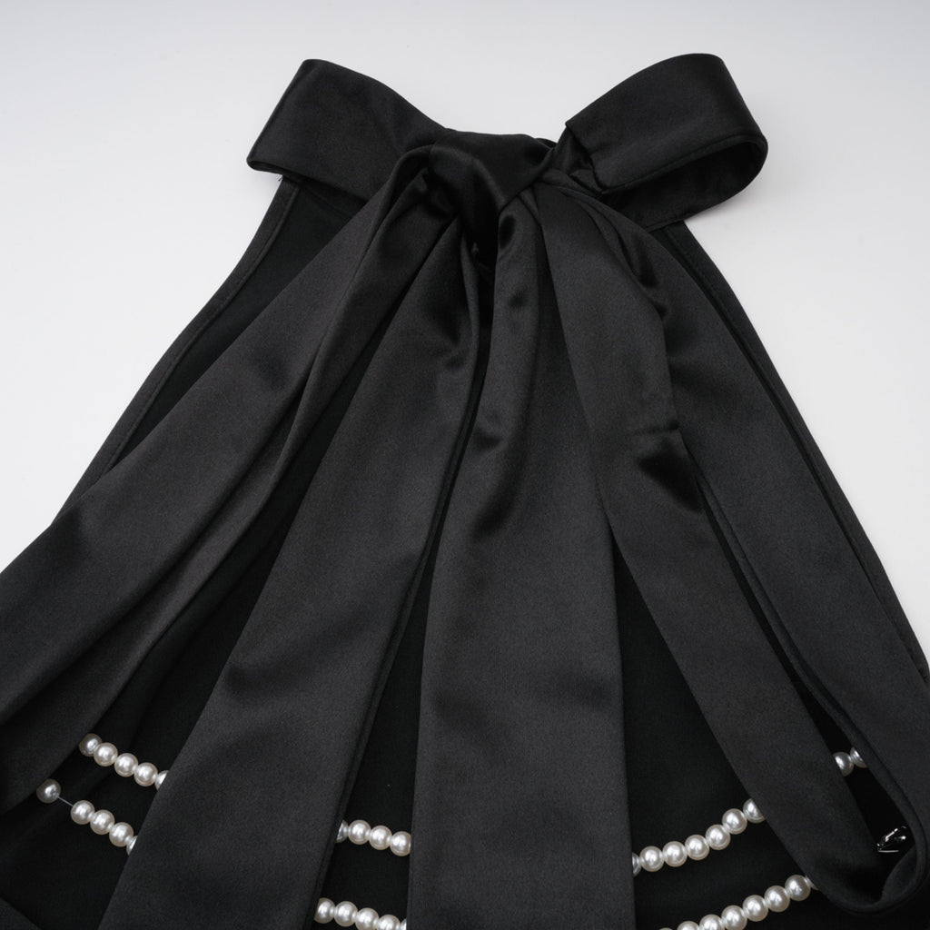 Ginevra black halterneck faux-pearl satin maxi dress (Final Sale-US Only)