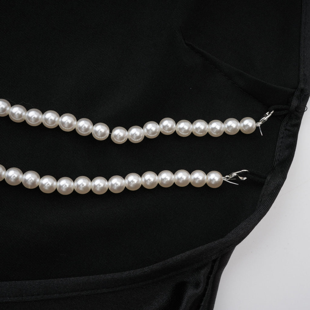Ginevra black halterneck faux-pearl satin maxi dress (Final Sale-US Only)