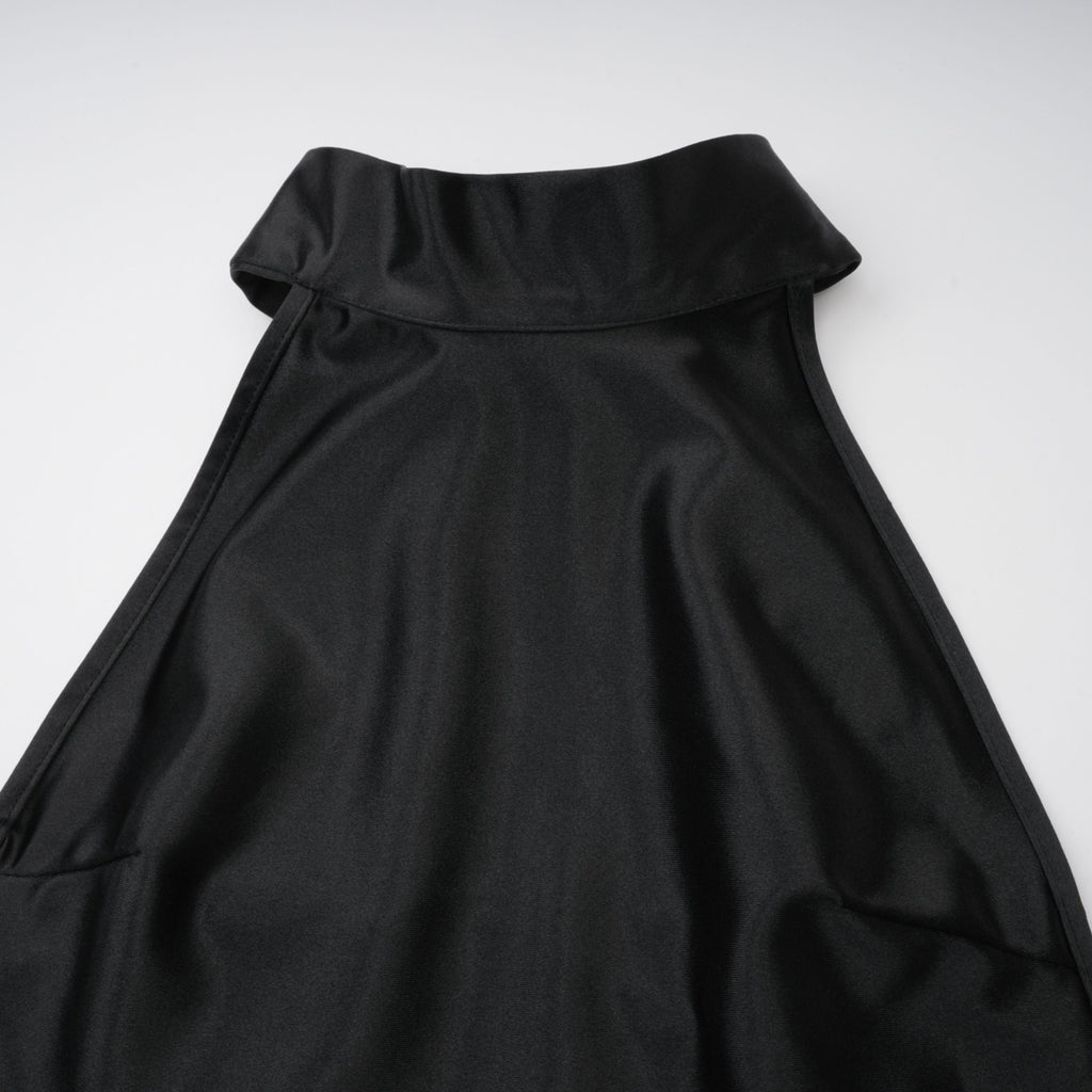 Ginevra black halterneck faux-pearl satin maxi dress