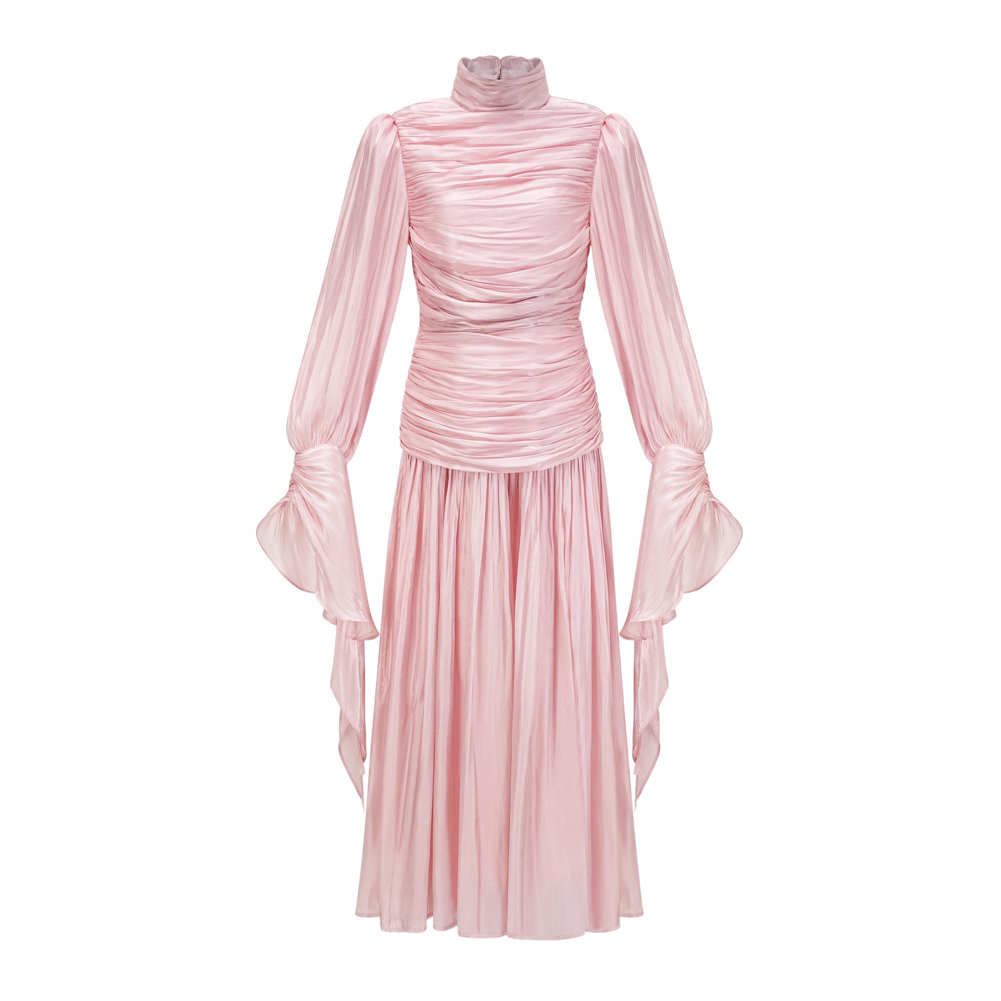 Sarolta Pink Glossy Ruched Maxi Dress (Final Sale-US Only)