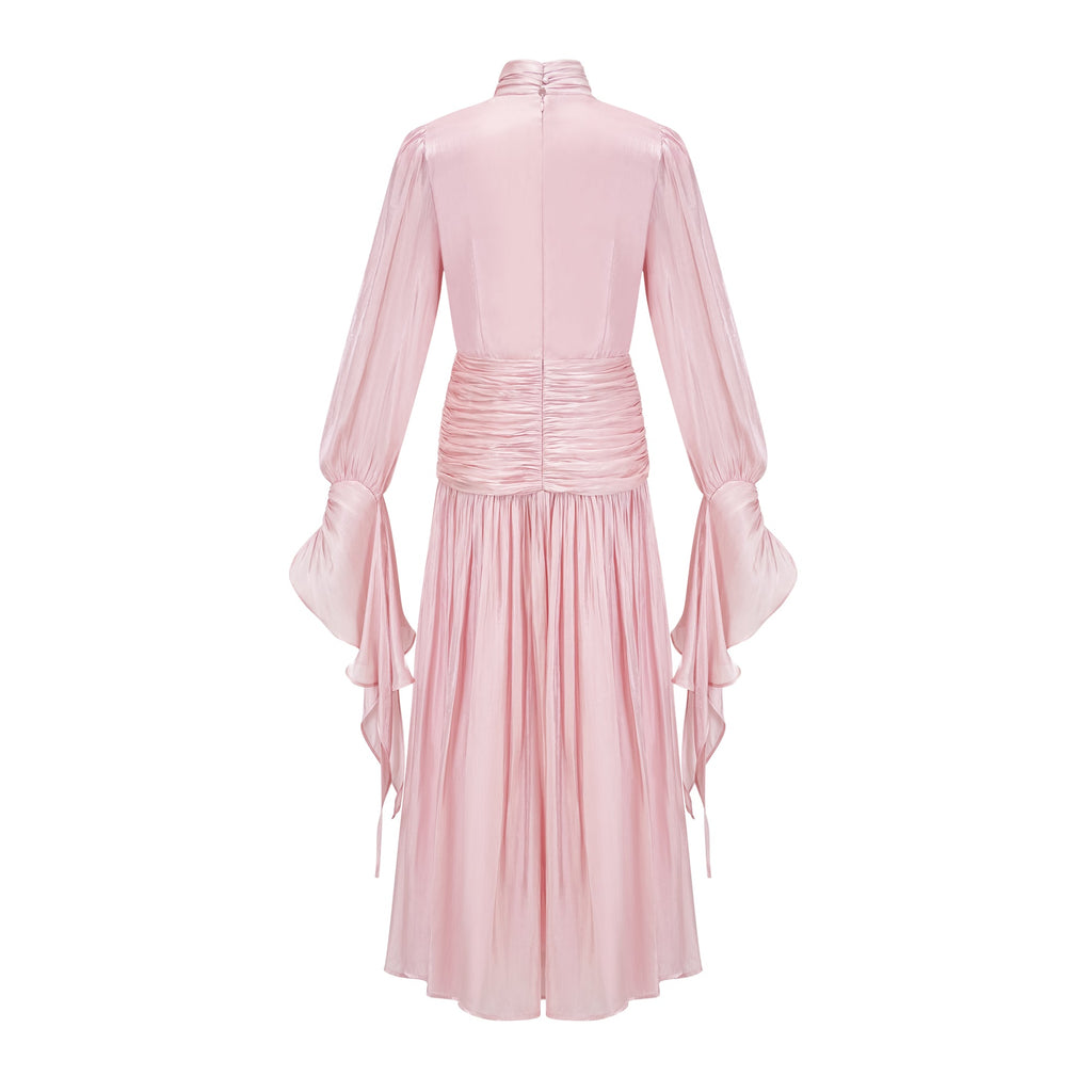 Sarolta Pink Glossy Ruched Maxi Dress (Final Sale-US Only)