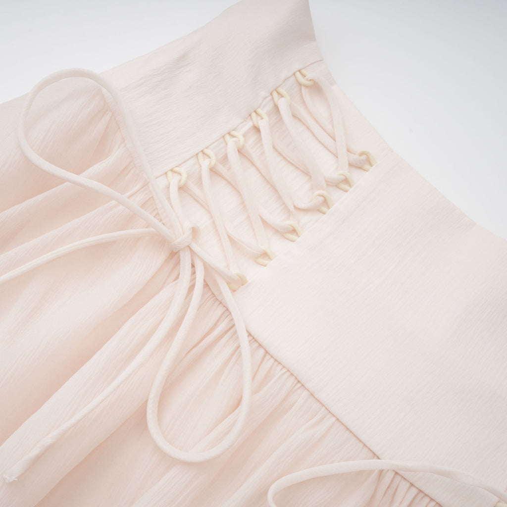 Perrine self-tie ruffled blouse & skirt matching set