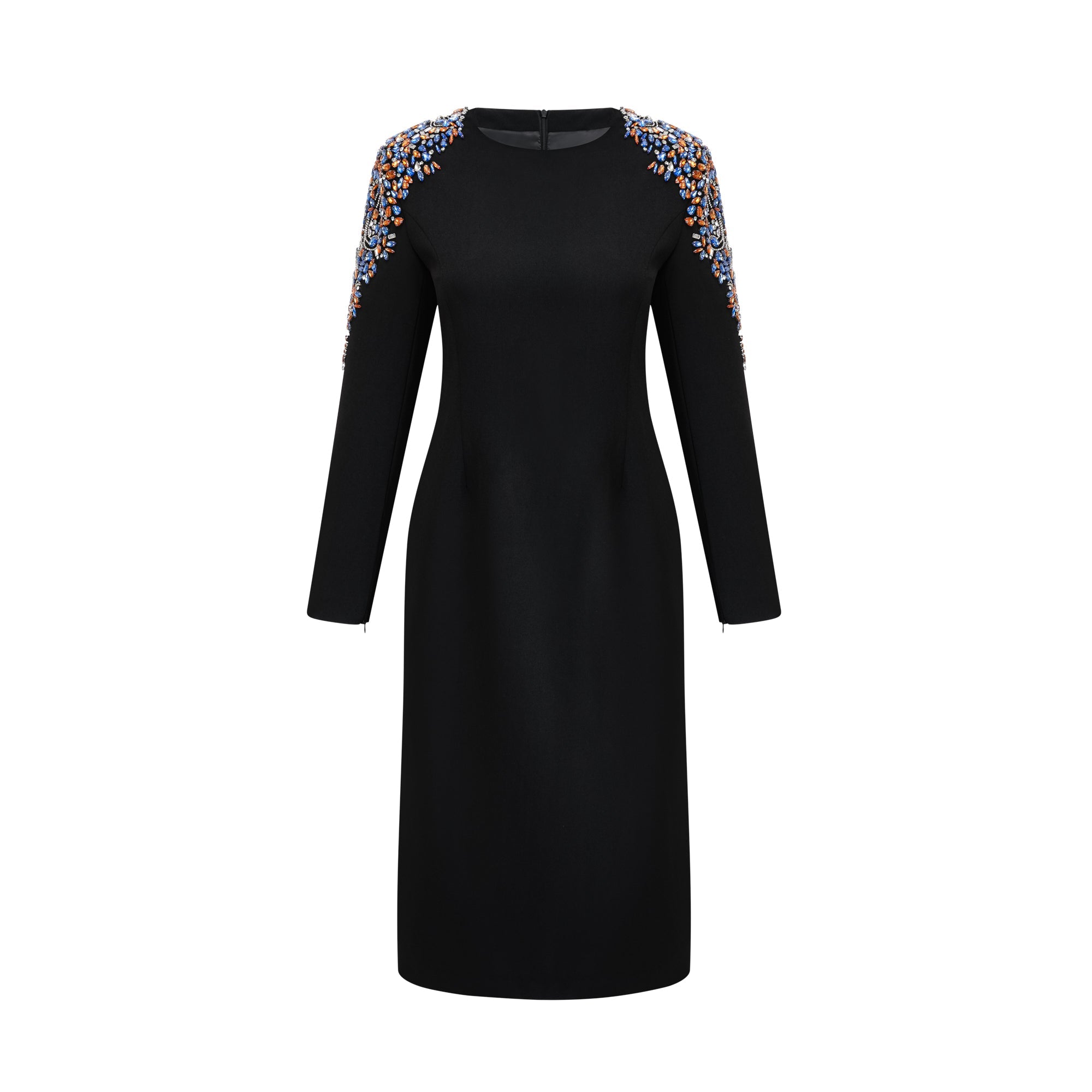 Vestido midi negro de cristales con detalles elegantes de la marca Final Sale, mostrado en la imagen.