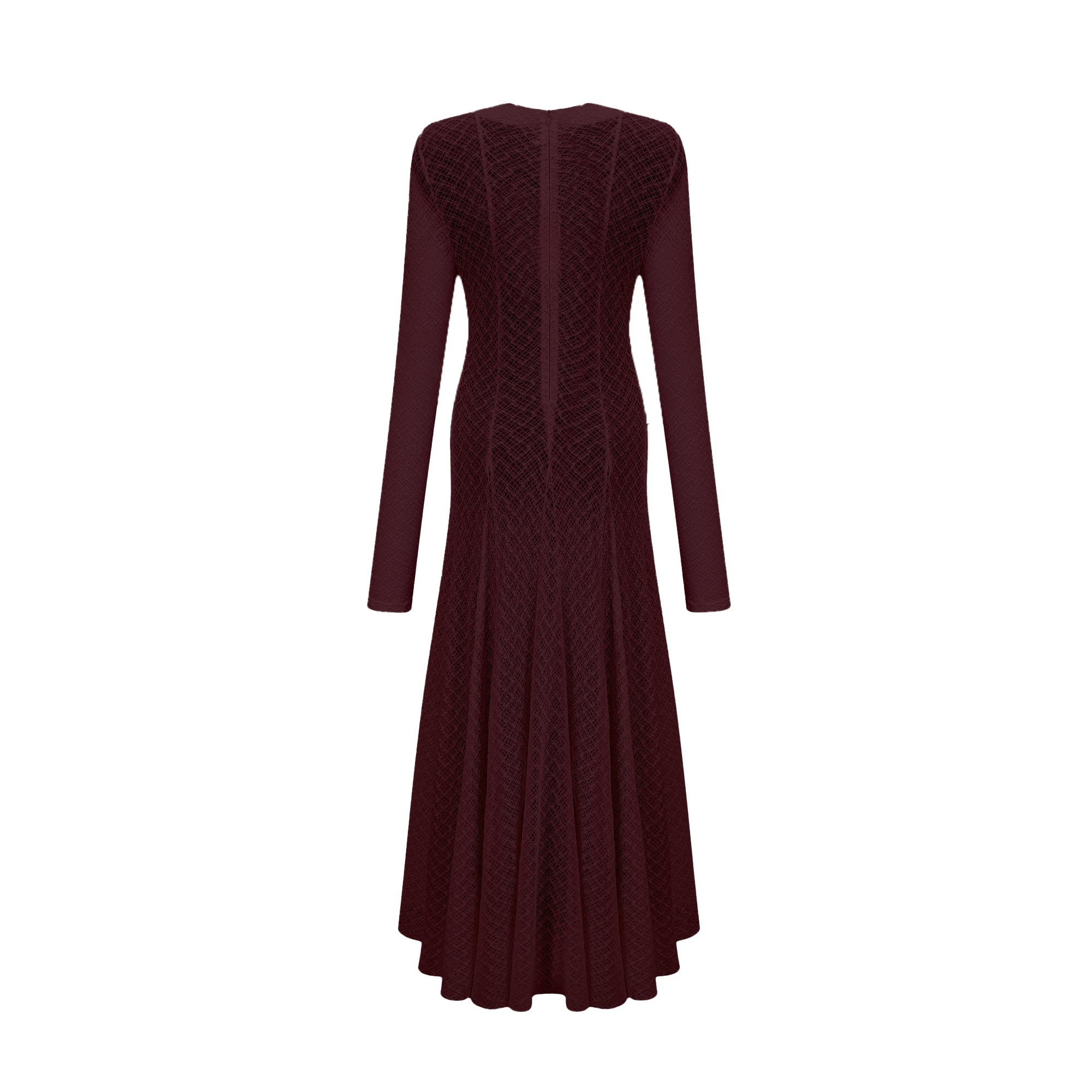 Vestido largo de encaje con patrón ondulado en rojo de la marca Final Sale, muestra detalles de encaje y diseño elegante.