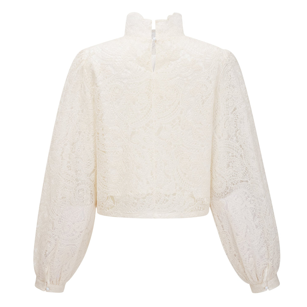 Eulalie Cream White Lace Blouse & Skirt Set