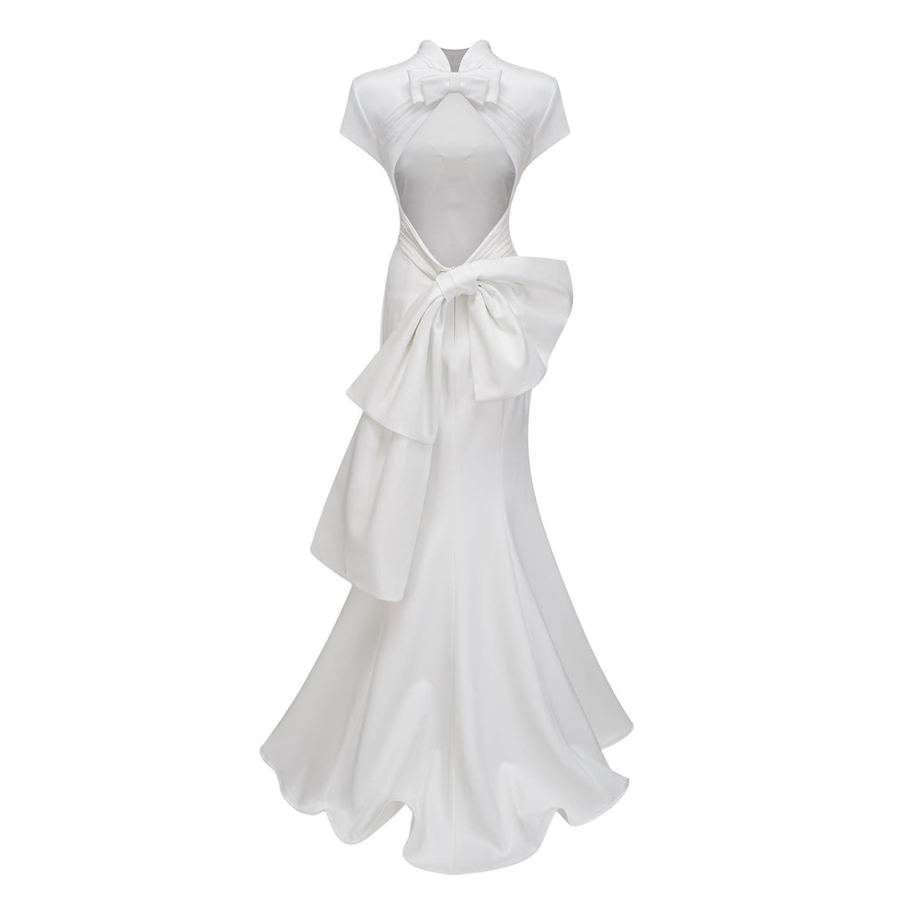 Camille White Statement Bow Mermaid Maxi Dress (Final Sale-US Only)