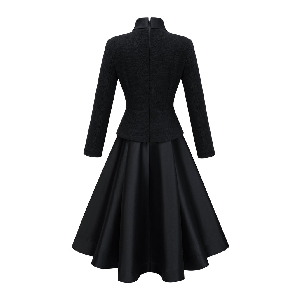 Lorelei Black High Neck Tweed Midi Dress