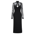 Vestido largo de novia Bridal Quierre en negro con paneles de encaje, diseño elegante y sofisticado para ocasiones especiales