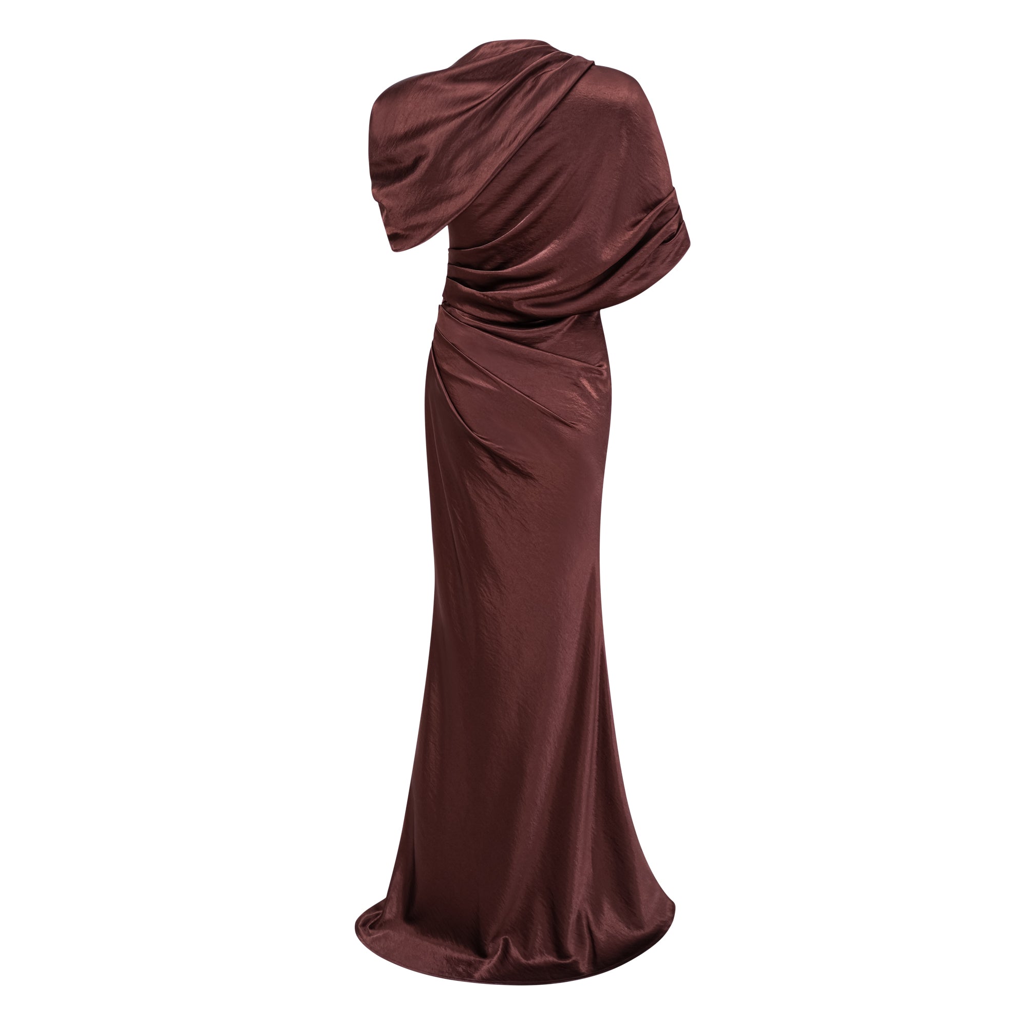 Luisa Brown Asymmetrical Gathered Satin Maxi Dress (Final Sale-US Only)