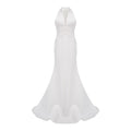 Vestido largo maxi Emmeline blanco con diseño de tren yfalda fruncida, estilo elegante y sofisticado para ocasiones especiales