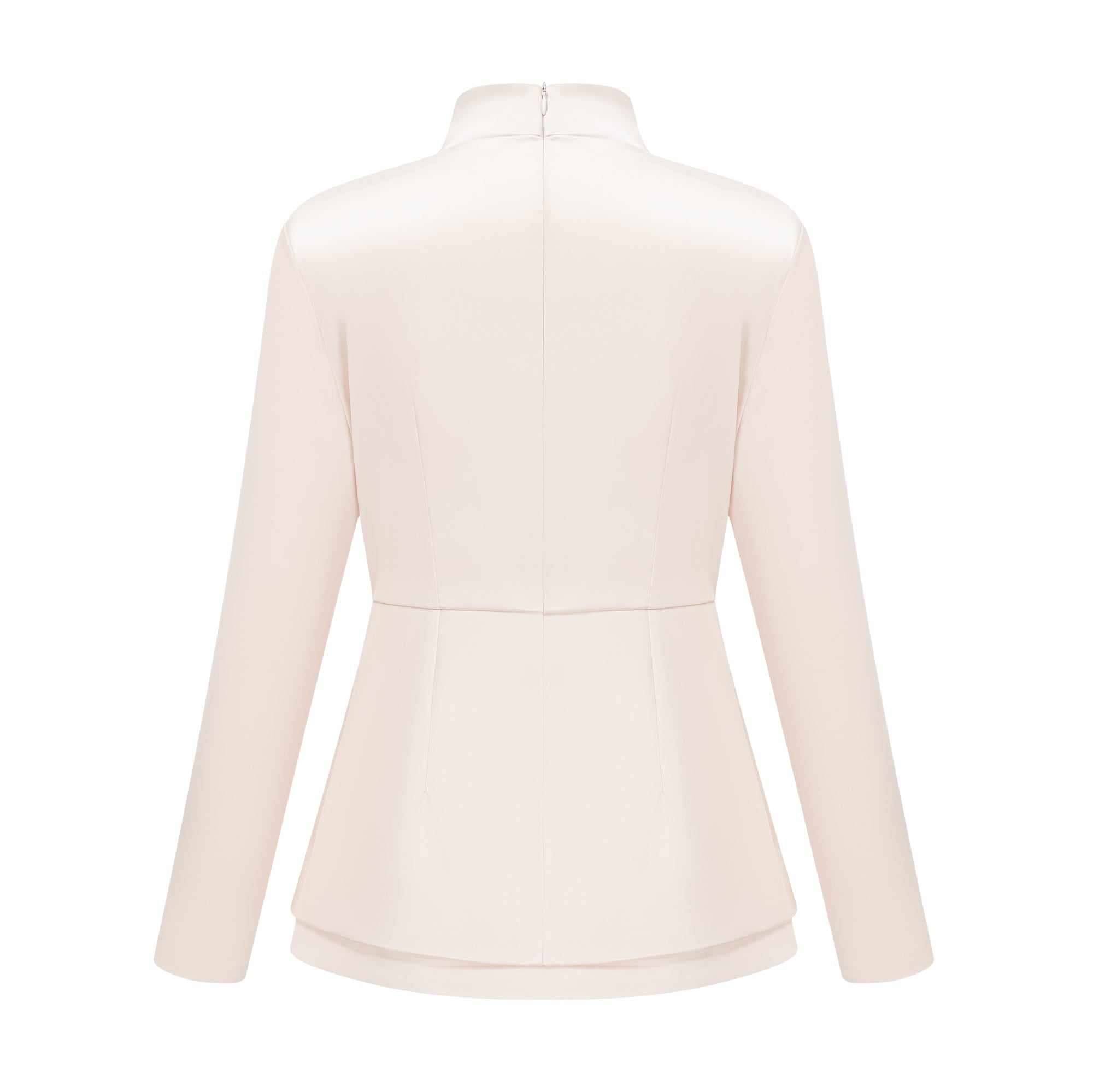 Conjunto de blusa con cuello alto neutro y falda sirena de la marca Final Sale, en color neutro y estilo elegante.