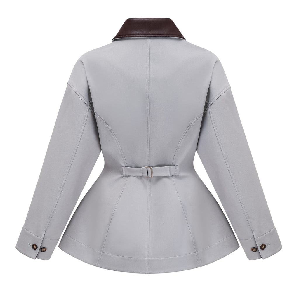 Vilma Grey Leather Collar Hunting Jacket