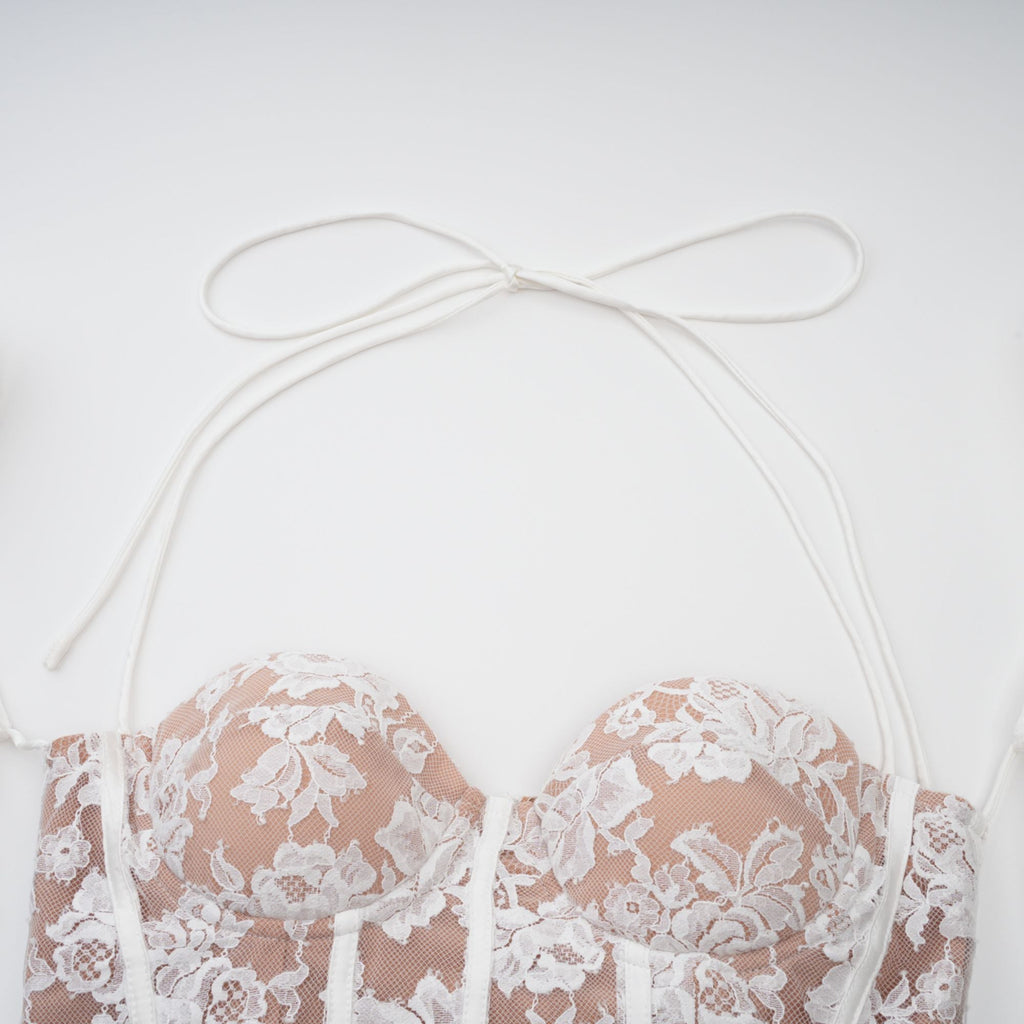Vivienne white floral-lace corset mini dress  (Final Sale-US Only)