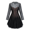 Vestido mini negro de encaje con lentejuelas y detalles florales de la marca Bridal, con acabado elegante y sofisticado.
