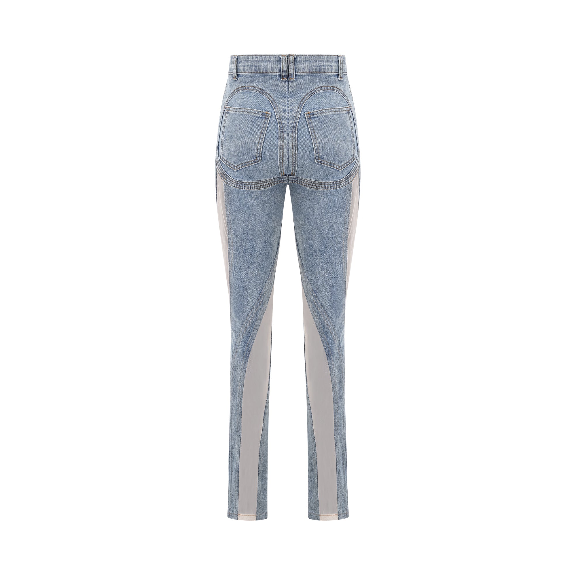Jeans de paneles transparentes Aélis de marca Final Sale, estilo ajustado y moderno, con detalles de costuras visibles.