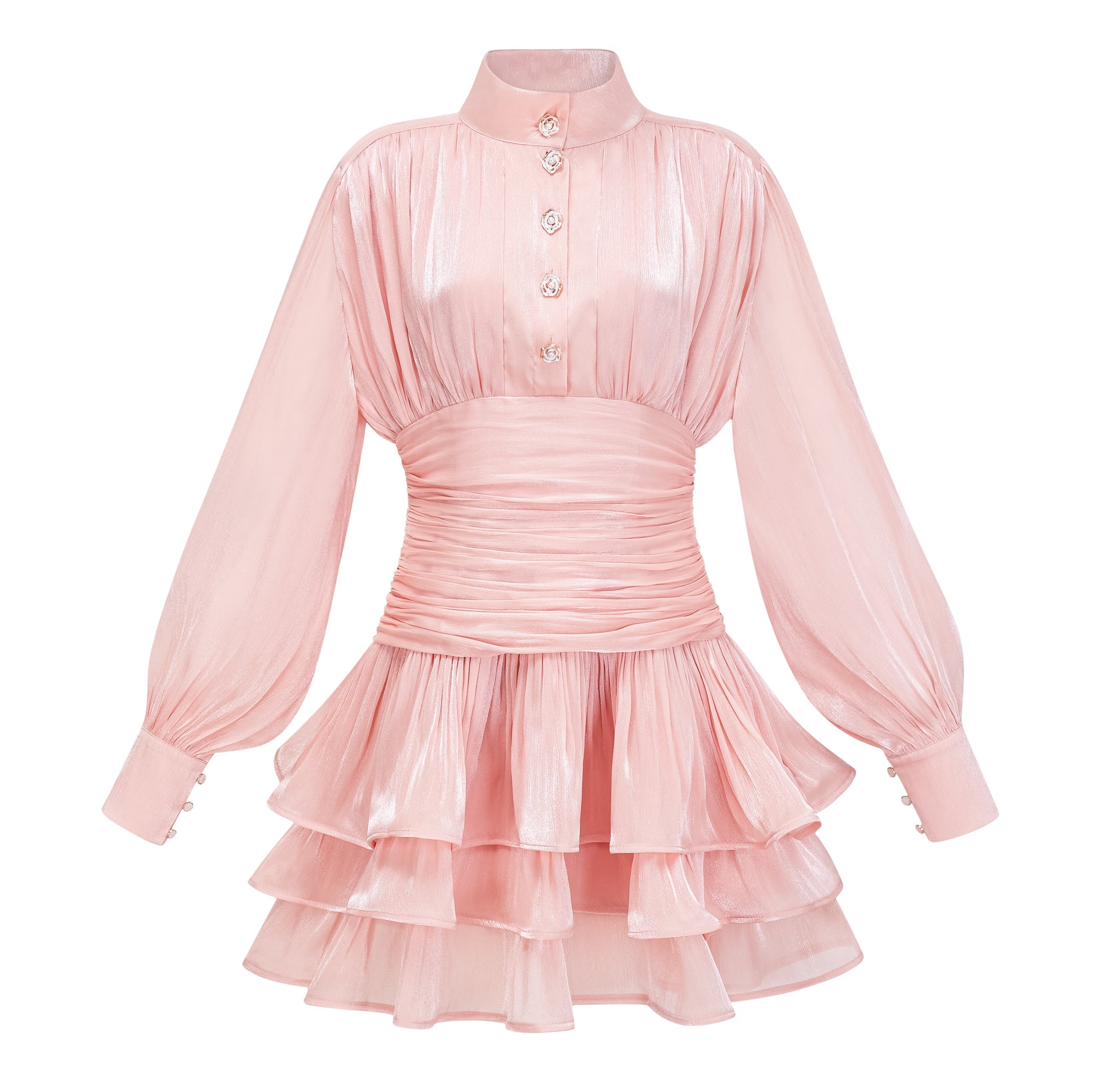 Emersyn Pink High-Neck Ruffled Detail Mini Dress