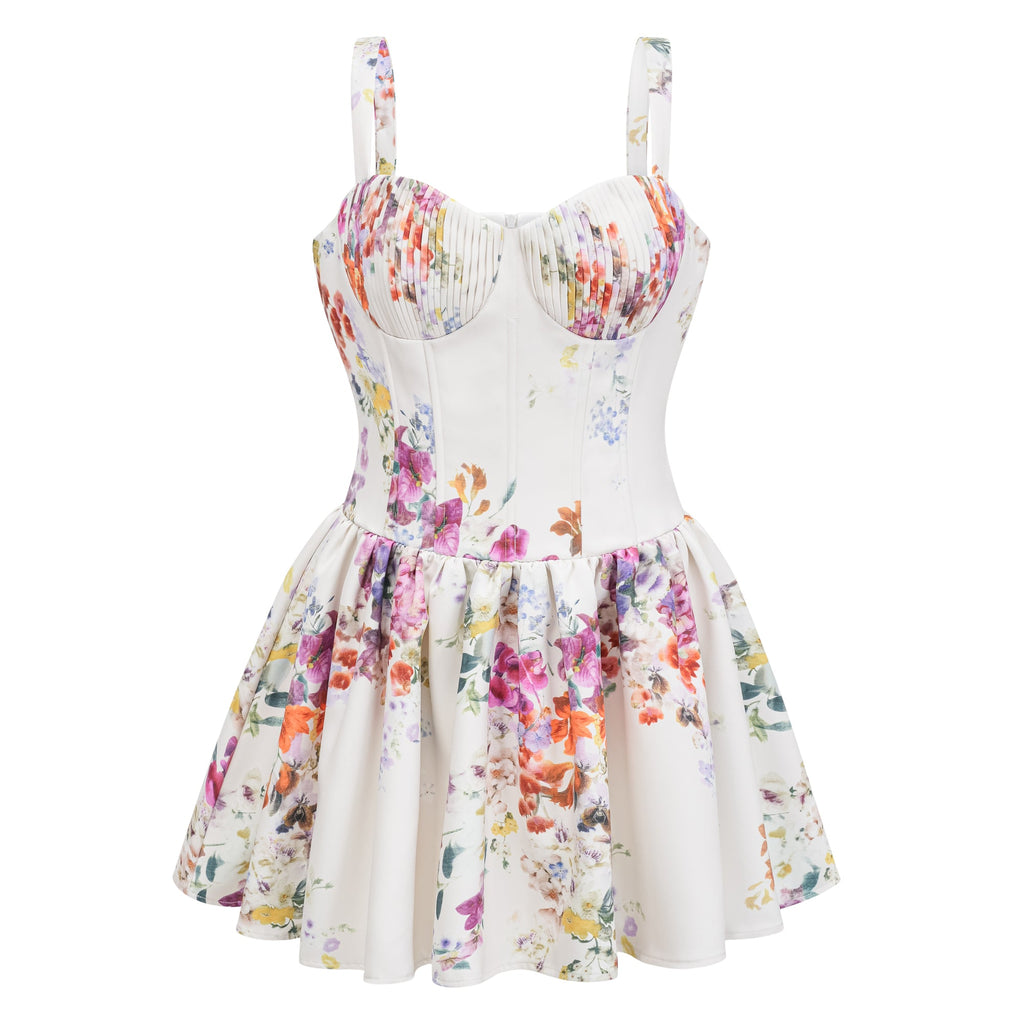 Juliette White Self-Tie Floral Print Mini Dress