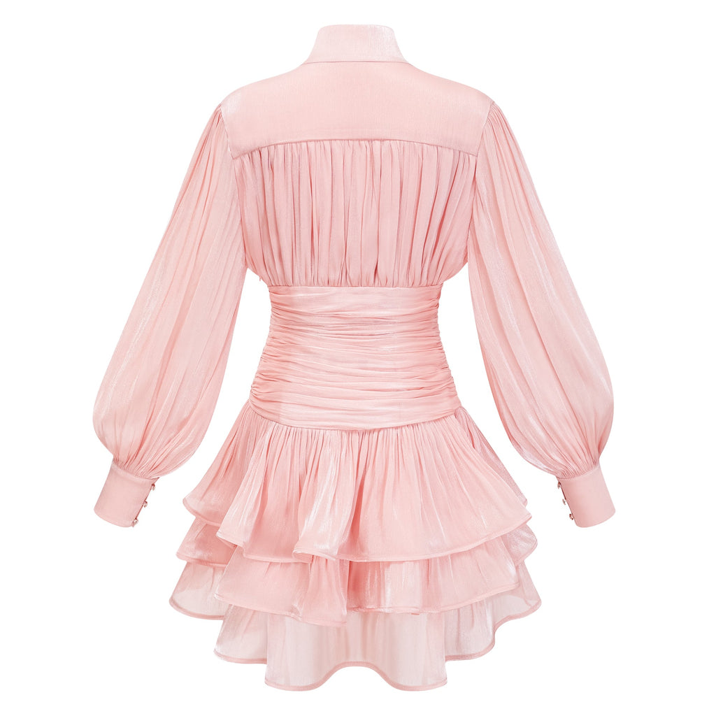 Emersyn Pink High-Neck Ruffled Detail Mini Dress