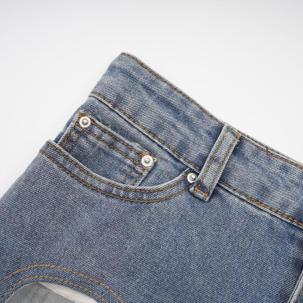 Jeans de paneles transparentes Aélis de la marca Final Sale, diseño ajustado y estilo moderno en color azul.