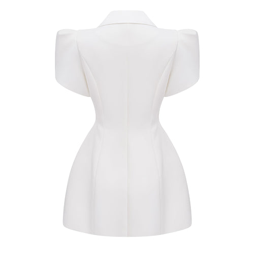 Acharya White Shawl Lapel Mini Dress