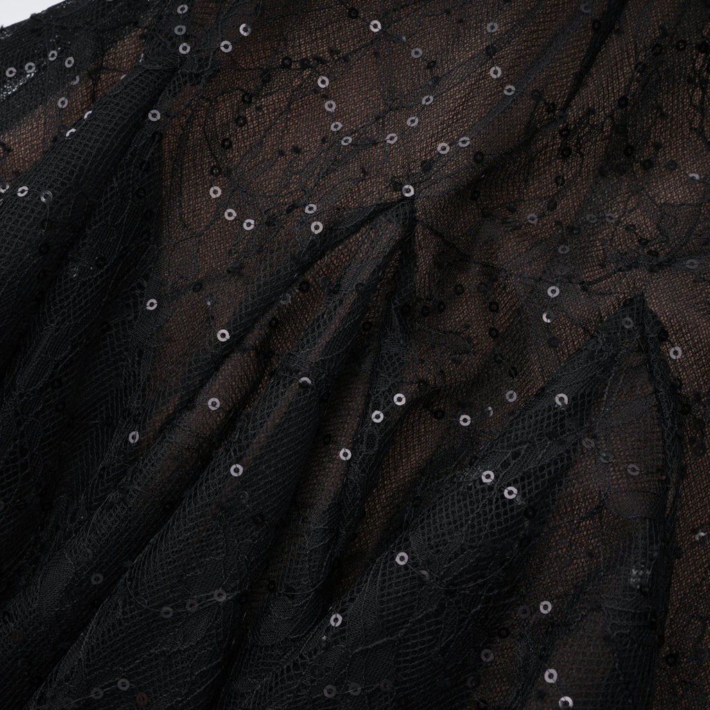 Mirabella Black Sequined Flroal Lace Mini Dress