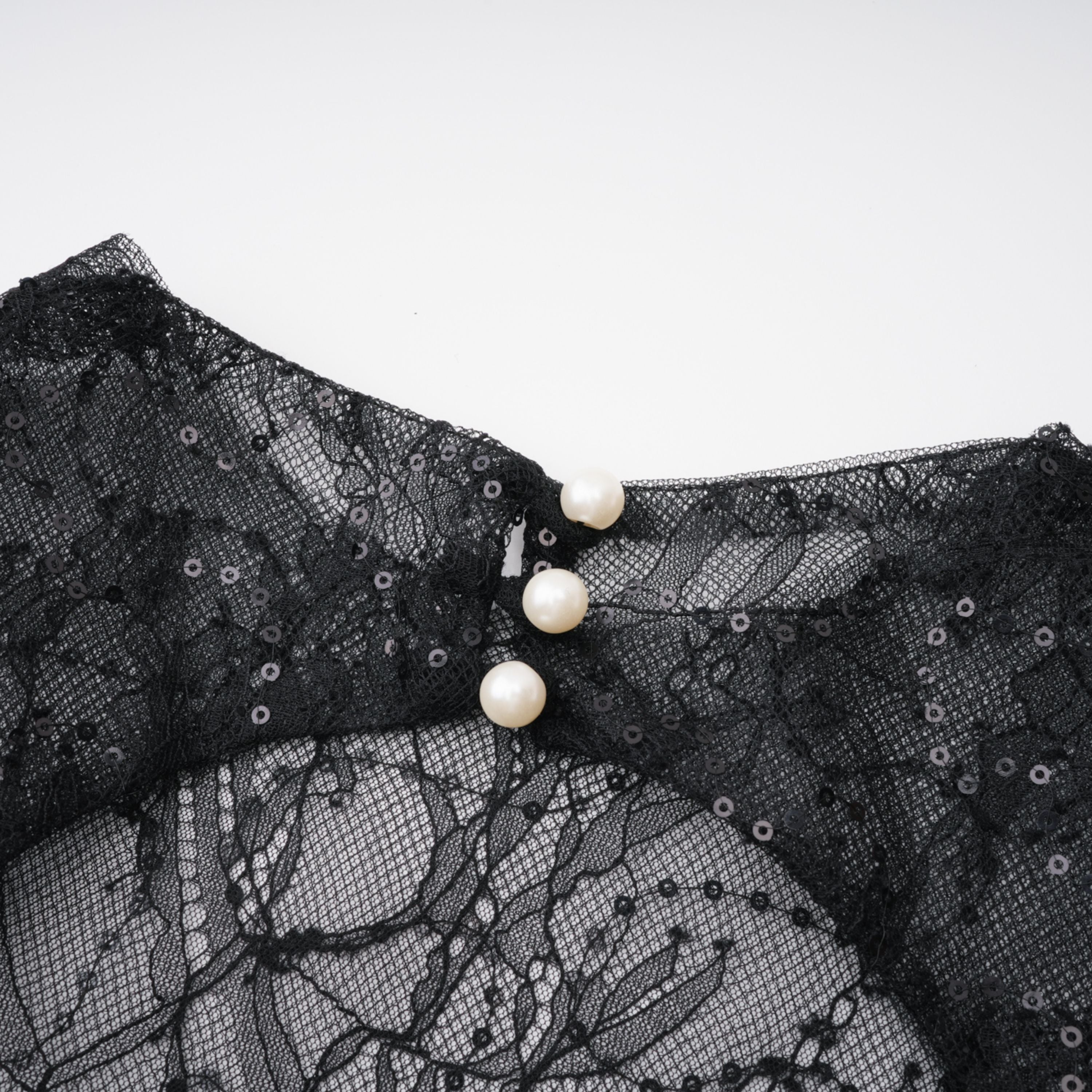 Mirabella Black Sequined Flroal Lace Mini Dress