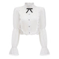 Paulette white bowknot shirred-panel ruffled shirt