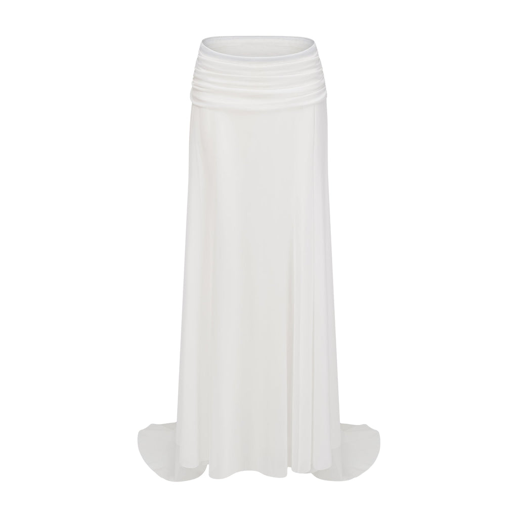 Giuseppina White High Neck Cut-Out Top & Skirt Set